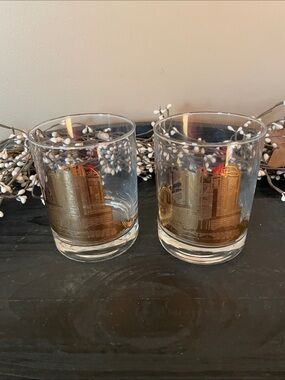 Vintage Marshall Fields Columbus Skyline Gold Etched (Inside & Out) Tumbler Set